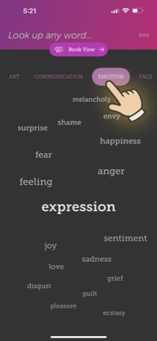 Screenshot of the visual thesaurus mode showing word connections