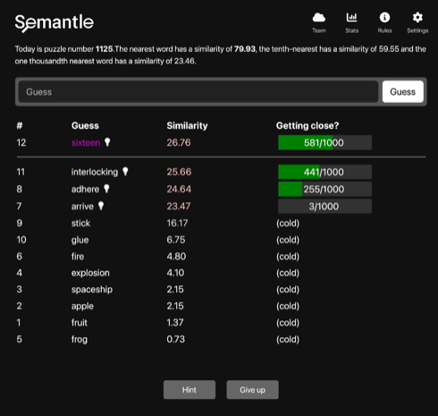 Semantle screenshot