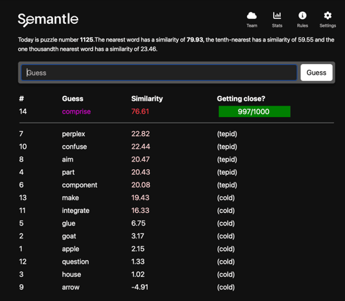 Semantle screenshot