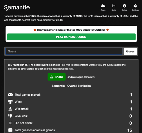 Semantle screenshot